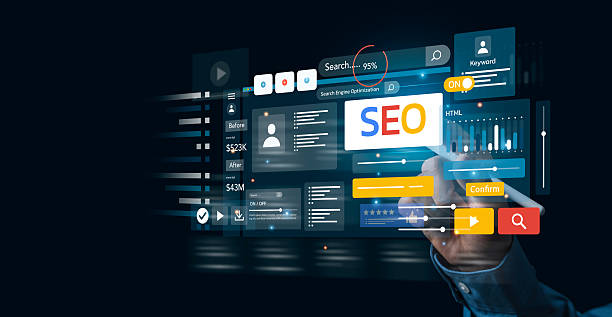 Businessman Analyze Optimize Web Banner Search Engine SEO For Business And Marketing Website Traffic Ranking Optimization Links And Keywords