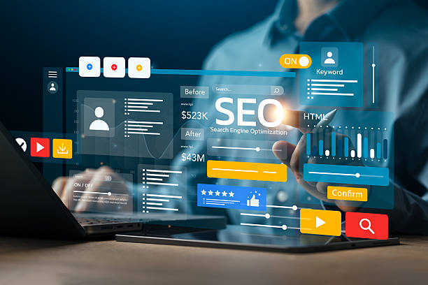 Businessman Analyze Optimize Web Banner Search Engine SEO For Business And Marketing Website Traffic Ranking Optimization Links And Keywords